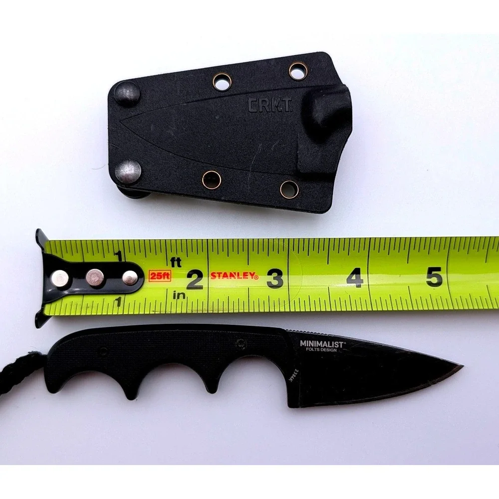 CRKT Minimalist Drop Point Black Fixed Blade Neck Knife 2384K Alan Folts Design